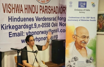 Visit of Dr. Shobhana Radhakrishna to Norway from 18 to 21 September 2019 Lecture on Mahatma Gandhi in VHP office, Oslo.
